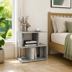 Grey Bedside Cabinet with Open Storage Compartments