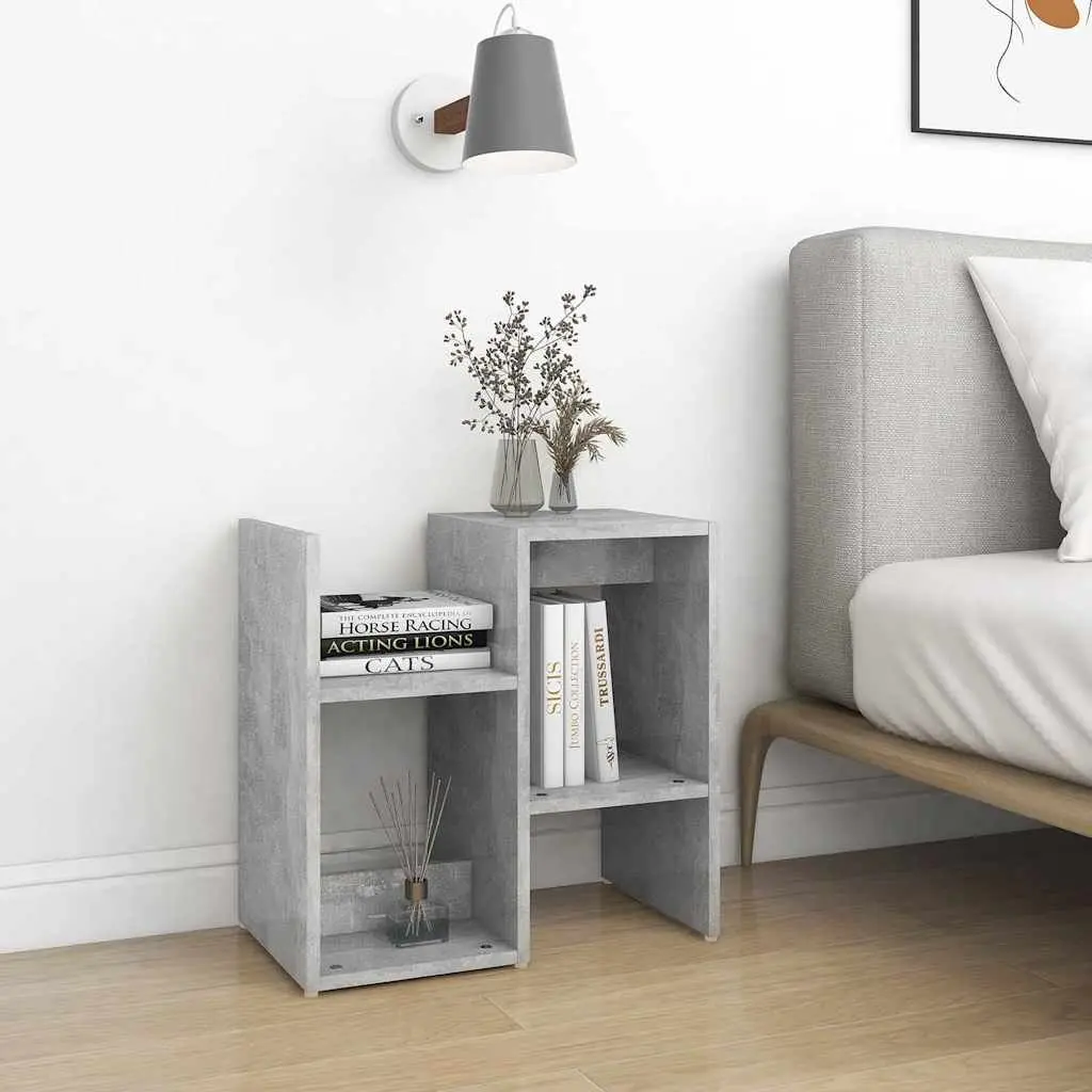 Bedside Cabinet Grey Open Compartments Storage Nightstand Table Organizer Engineered Wood 50 x 30 x 51.5 cm
