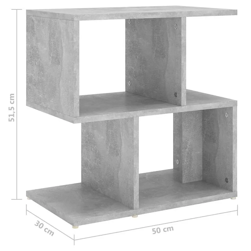 Bedside Cabinet Grey Open Compartments Storage Nightstand Table Organizer Engineered Wood 50 x 30 x 51.5 cm