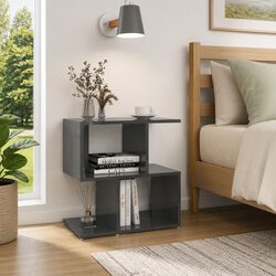 Elegant Grey High Gloss Bedside Cabinet Set 2 pcs