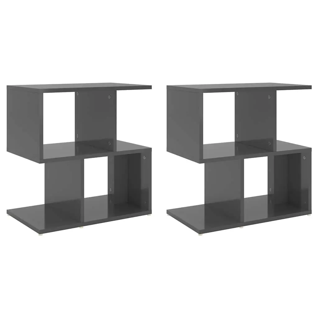 Bedside Cabinet Set Grey High Gloss 50 x 30 x 51.5 cm Engineered Wood