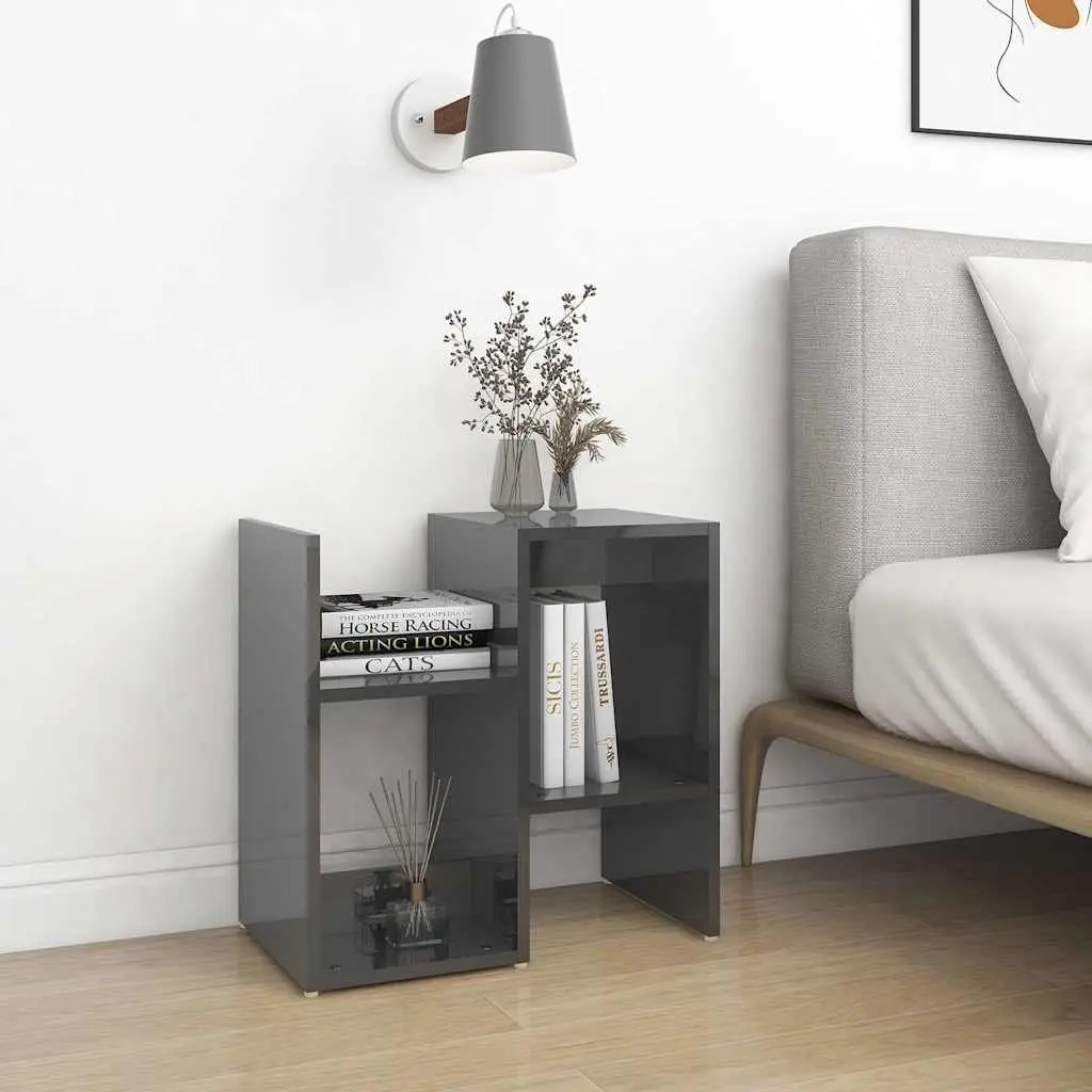 Bedside Cabinet Set Grey High Gloss 50 x 30 x 51.5 cm Engineered Wood