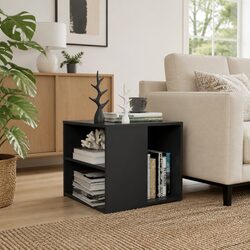 Grey Side Table with 3 Shelves for Storage