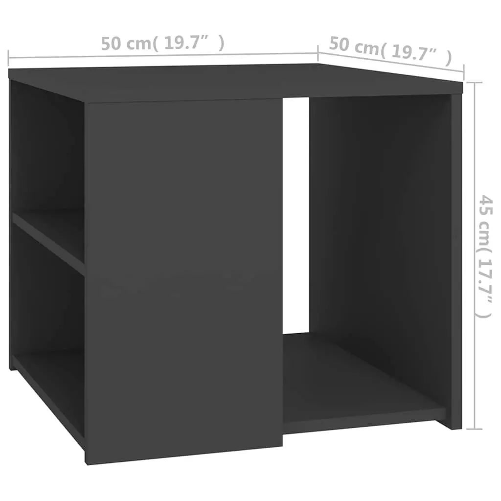 Side Table Grey 50x50x45 cm 3 Shelf Storage Cabinet Engineered Wood