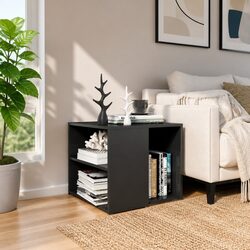 Stylish Grey Side Table with 3 Shelves for Storage