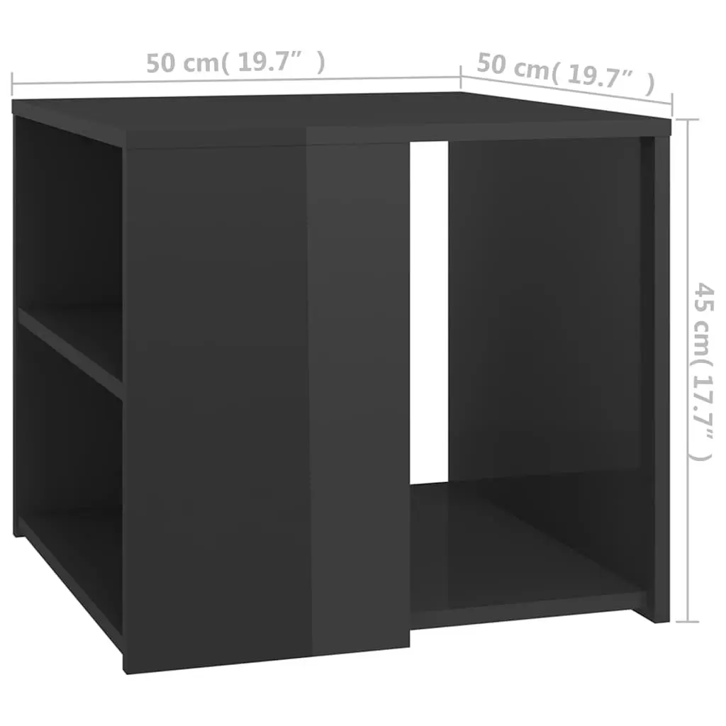 Side Table Grey High Gloss 50x50x45 cm Engineered Wood 3 Shelf Storage End Table Cabinet