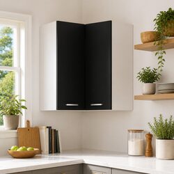 Warm Black Corner Kitchen Cabinet with Two Shelves