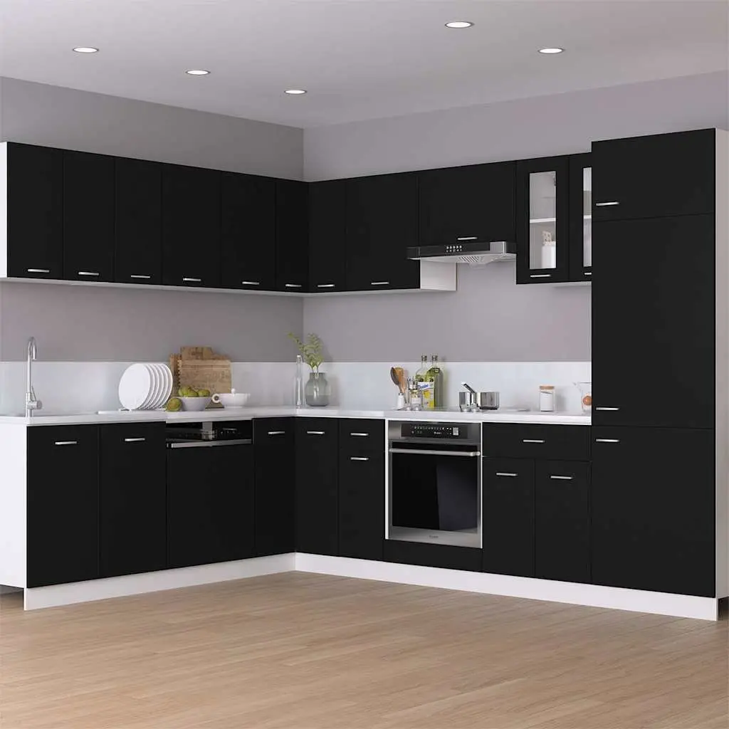 Hanging Corner Kitchen Cabinet Black Storage Unit with Two Shelves Doors