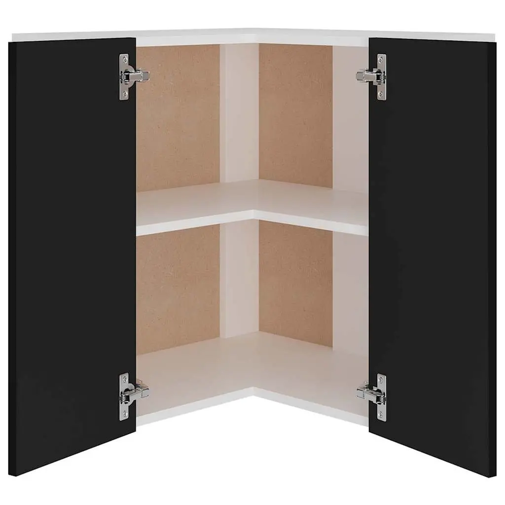 Hanging Corner Kitchen Cabinet Black Storage Unit with Two Shelves Doors