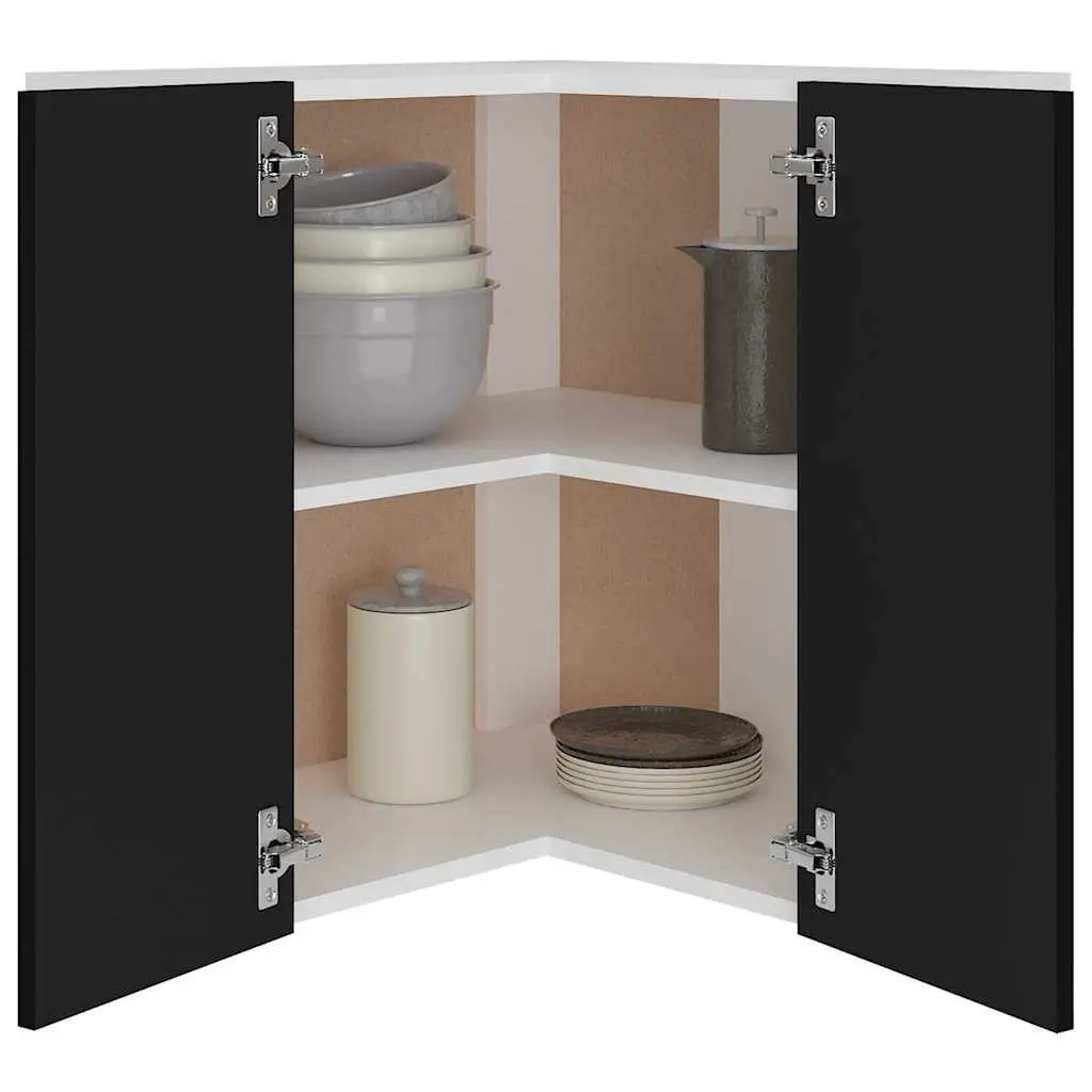 Hanging Corner Kitchen Cabinet Black Storage Unit with Two Shelves Doors