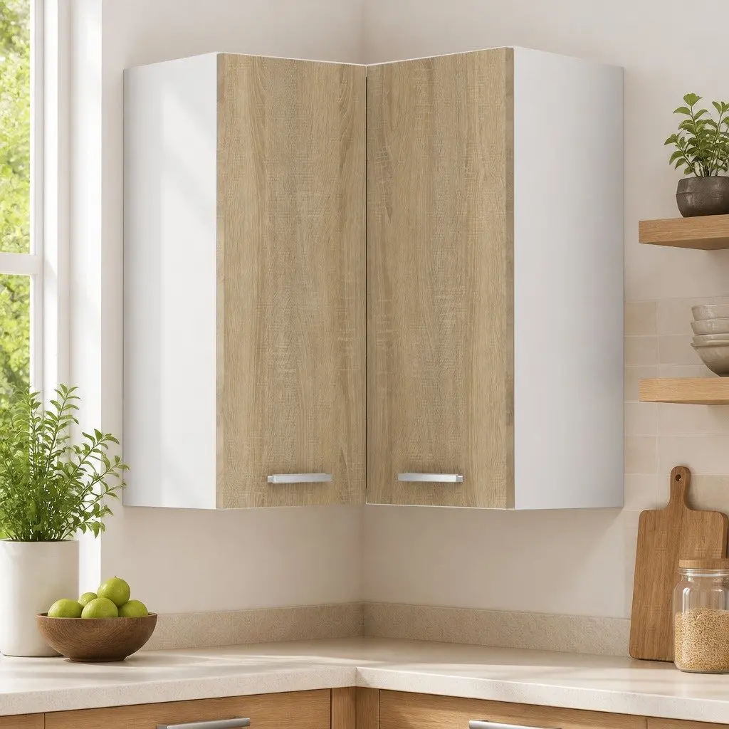 Brown Hanging Corner Kitchen Cabinet with Two Shelves
