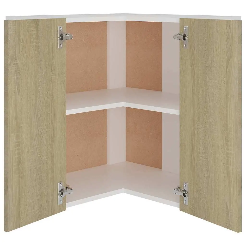 Brown Hanging Corner Kitchen Cabinet with Two Shelves