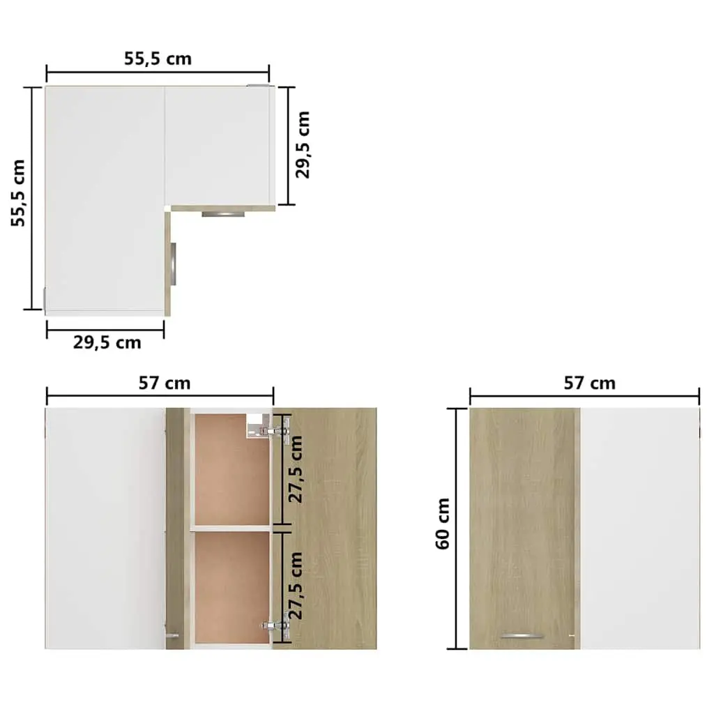 Brown Hanging Corner Kitchen Cabinet with Two Shelves