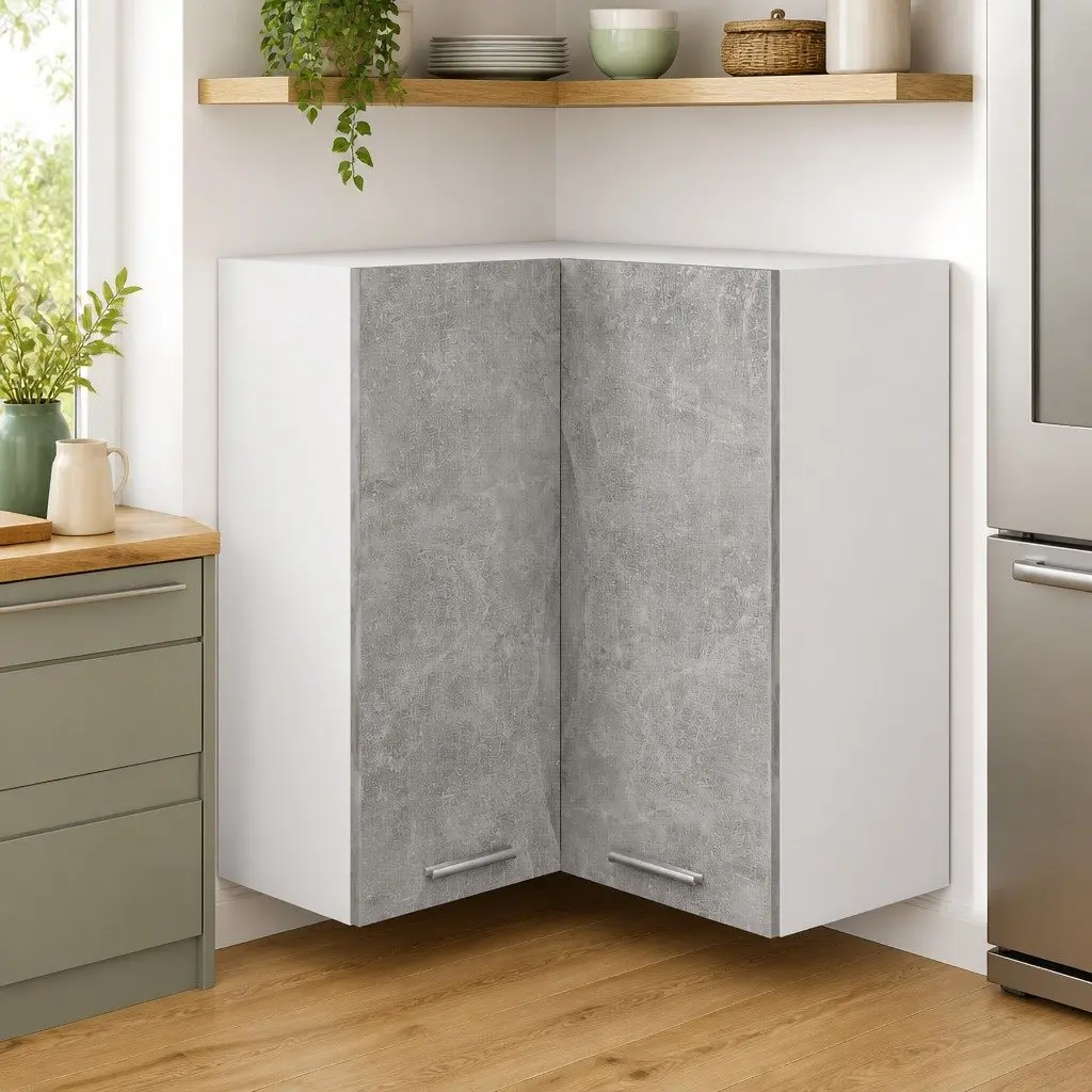 Grey Wall Mount Corner Kitchen Cabinet with Storage Shelves