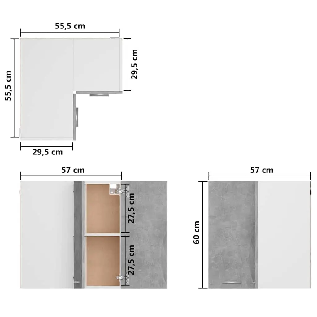 Grey Wall Mount Corner Kitchen Cabinet with Storage Shelves
