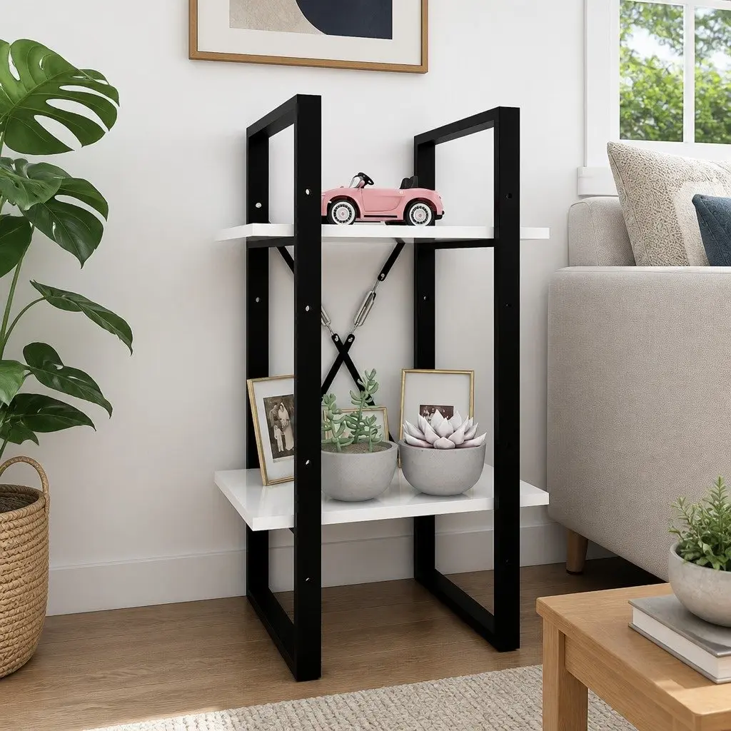 2-Tier Book Cabinet White 40x30x70 cm Engineered Wood Storage Shelving Unit Bookcase Display