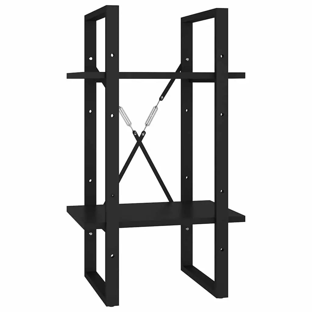 Book Cabinet Industrial Style 2-Tier Shelving Unit Black Engineered Wood Storage Display Stand