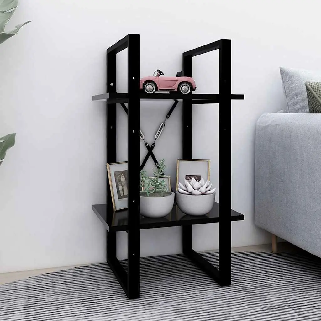 Book Cabinet Industrial Style 2-Tier Shelving Unit Black Engineered Wood Storage Display Stand