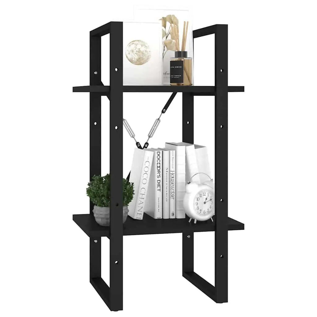 Book Cabinet Industrial Style 2-Tier Shelving Unit Black Engineered Wood Storage Display Stand