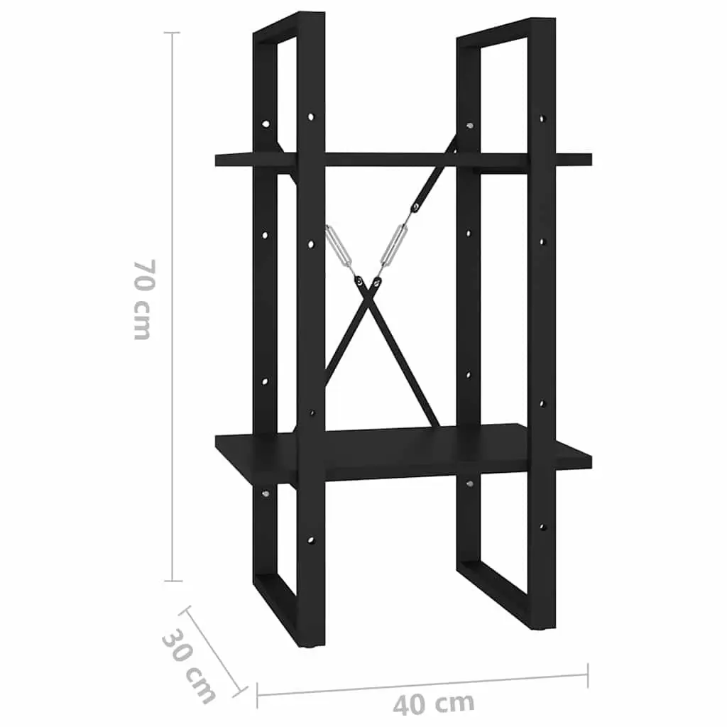 Book Cabinet Industrial Style 2-Tier Shelving Unit Black Engineered Wood Storage Display Stand