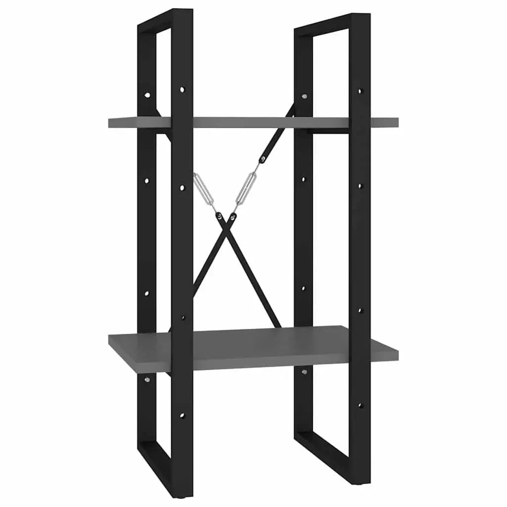 Book Cabinet Industrial Grey 2-Tier Engineered Wood Storage Shelving Unit