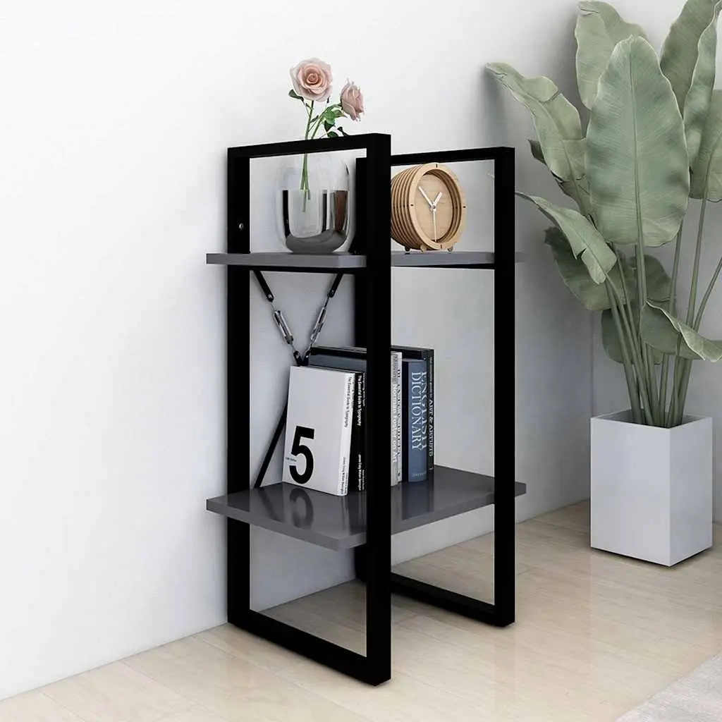 Book Cabinet Industrial Grey 2-Tier Engineered Wood Storage Shelving Unit