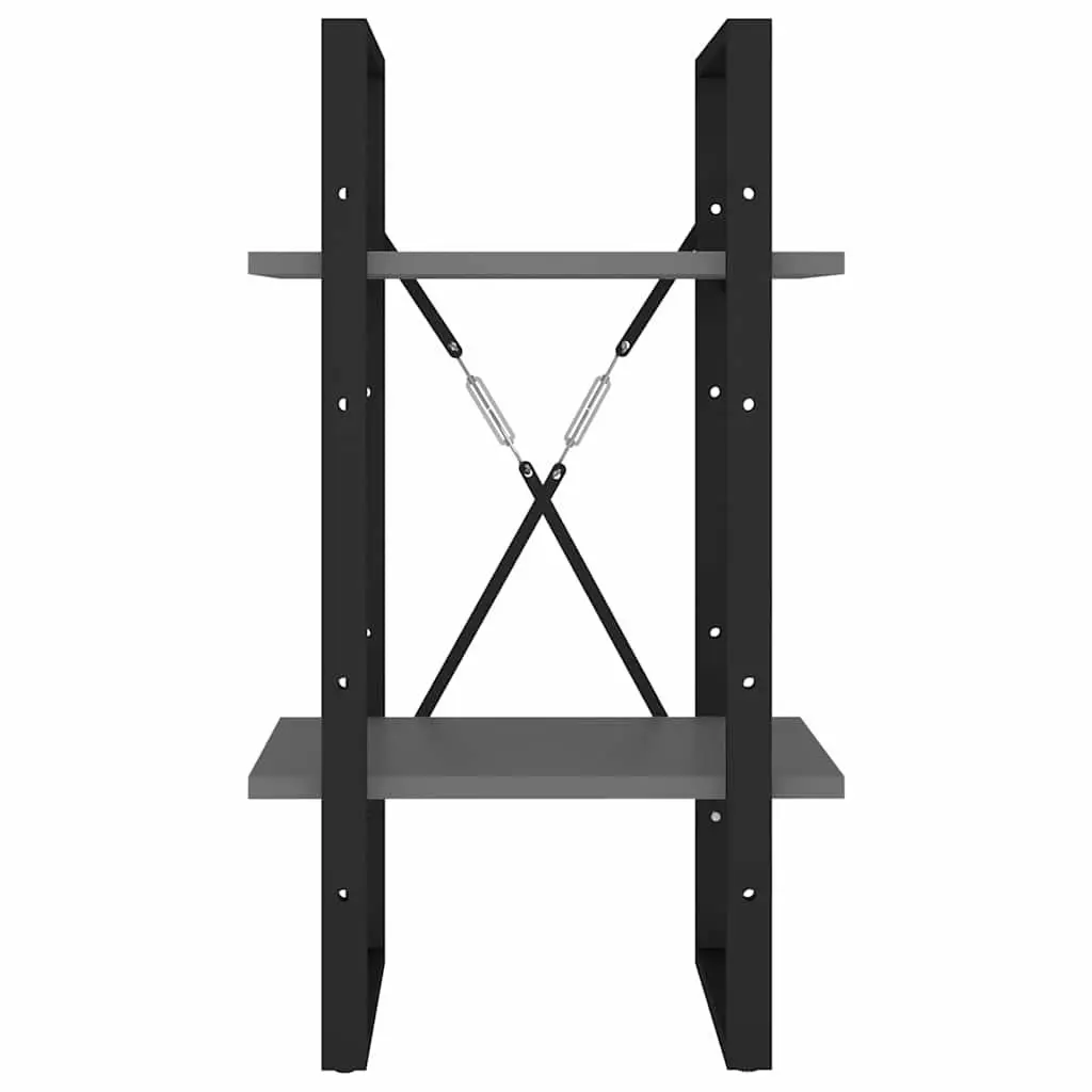 Book Cabinet Industrial Grey 2-Tier Engineered Wood Storage Shelving Unit