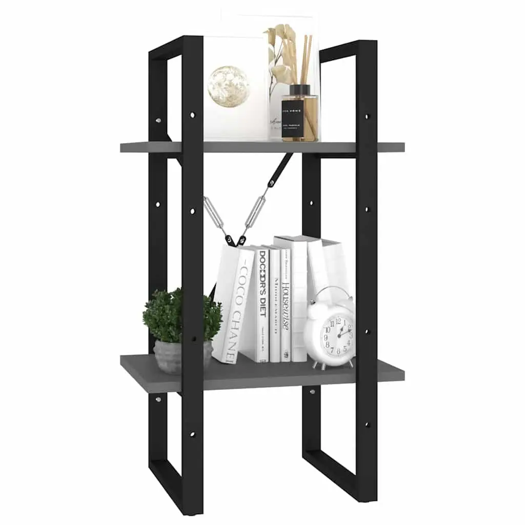 Book Cabinet Industrial Grey 2-Tier Engineered Wood Storage Shelving Unit