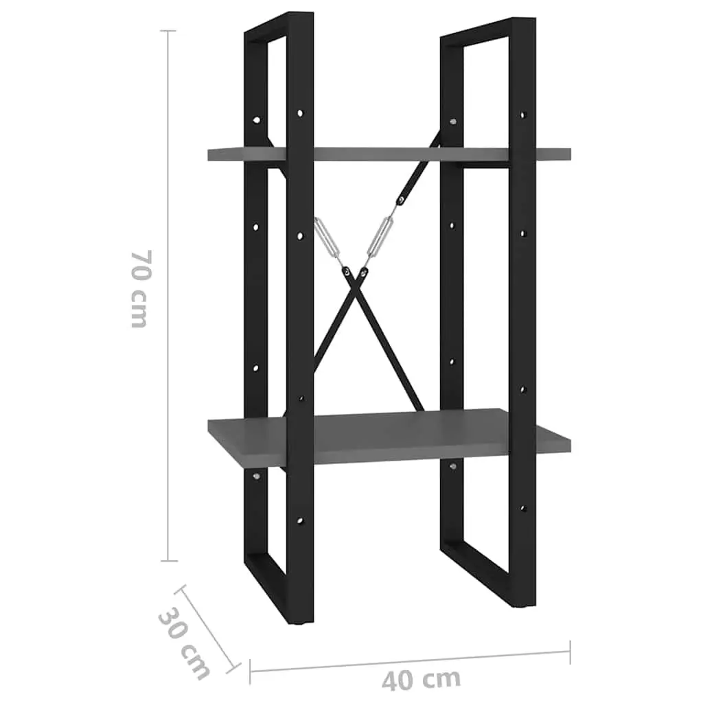 Book Cabinet Industrial Grey 2-Tier Engineered Wood Storage Shelving Unit