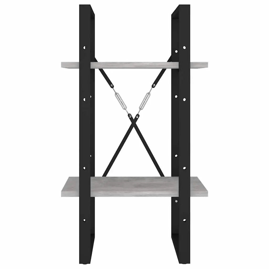 2 Tier Bookshelf Grey Engineered Wood Storage Unit 40x30x70cm