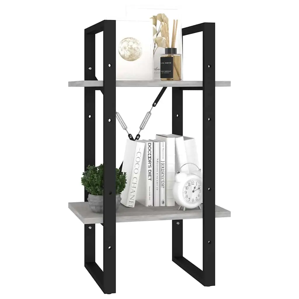 2 Tier Bookshelf Grey Engineered Wood Storage Unit 40x30x70cm