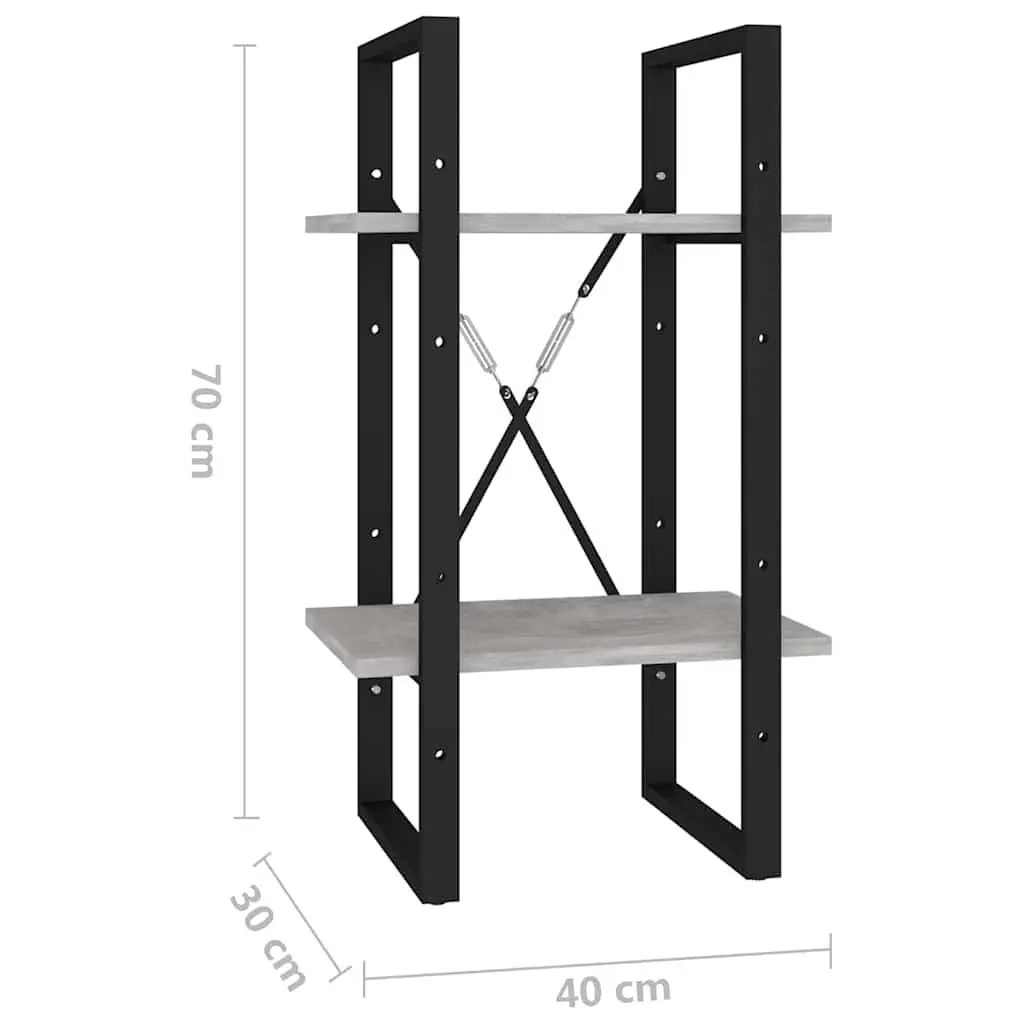 2 Tier Bookshelf Grey Engineered Wood Storage Unit 40x30x70cm