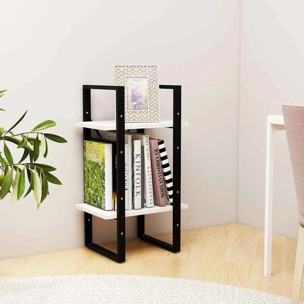 2 Tier Book Shelf White Finish Solid Pine Wood Storage Unit Display Stand