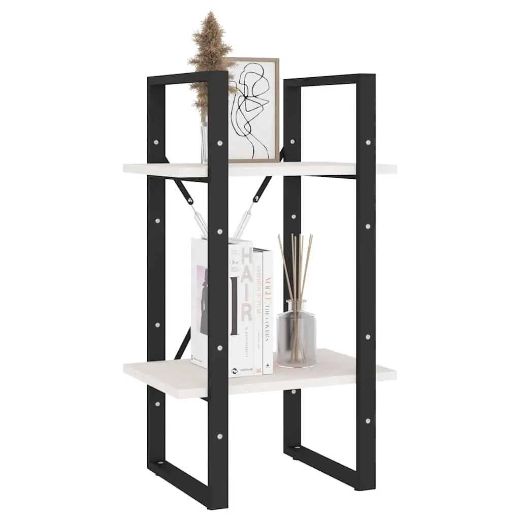 2 Tier Book Shelf White Finish Solid Pine Wood Storage Unit Display Stand
