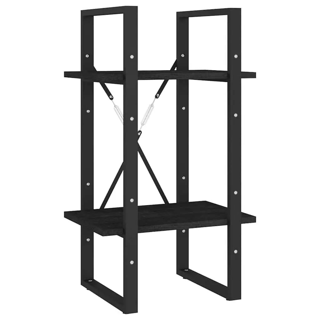 2-Tier Book Cabinet Black Solid Pine Wood Shelving Unit Storage Display Stand