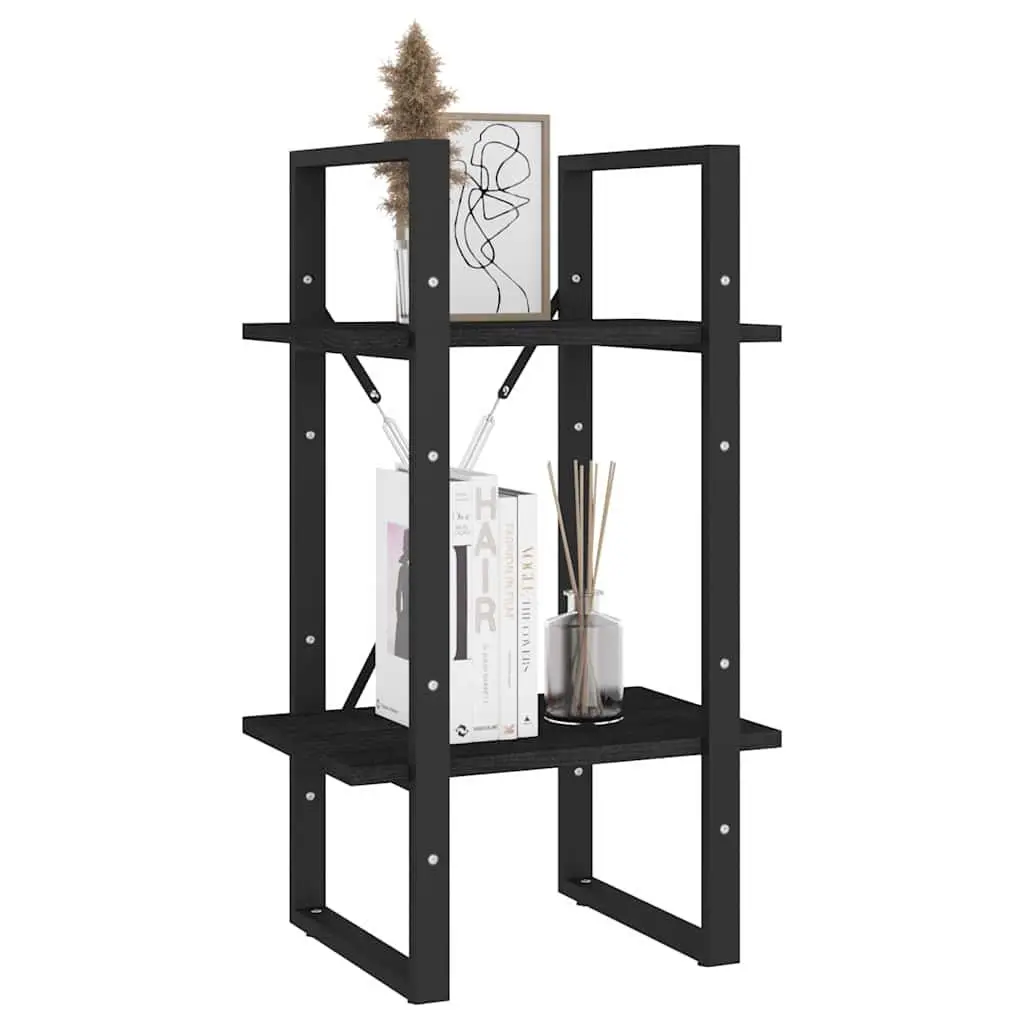 2-Tier Book Cabinet Black Solid Pine Wood Shelving Unit Storage Display Stand