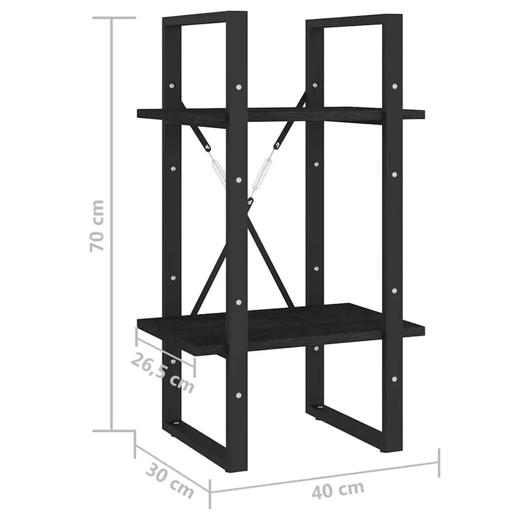 2-Tier Book Cabinet Black Solid Pine Wood Shelving Unit Storage Display Stand
