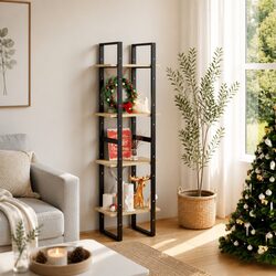 4-Tier Solid Pine Wood Book Cabinet for Home Decor