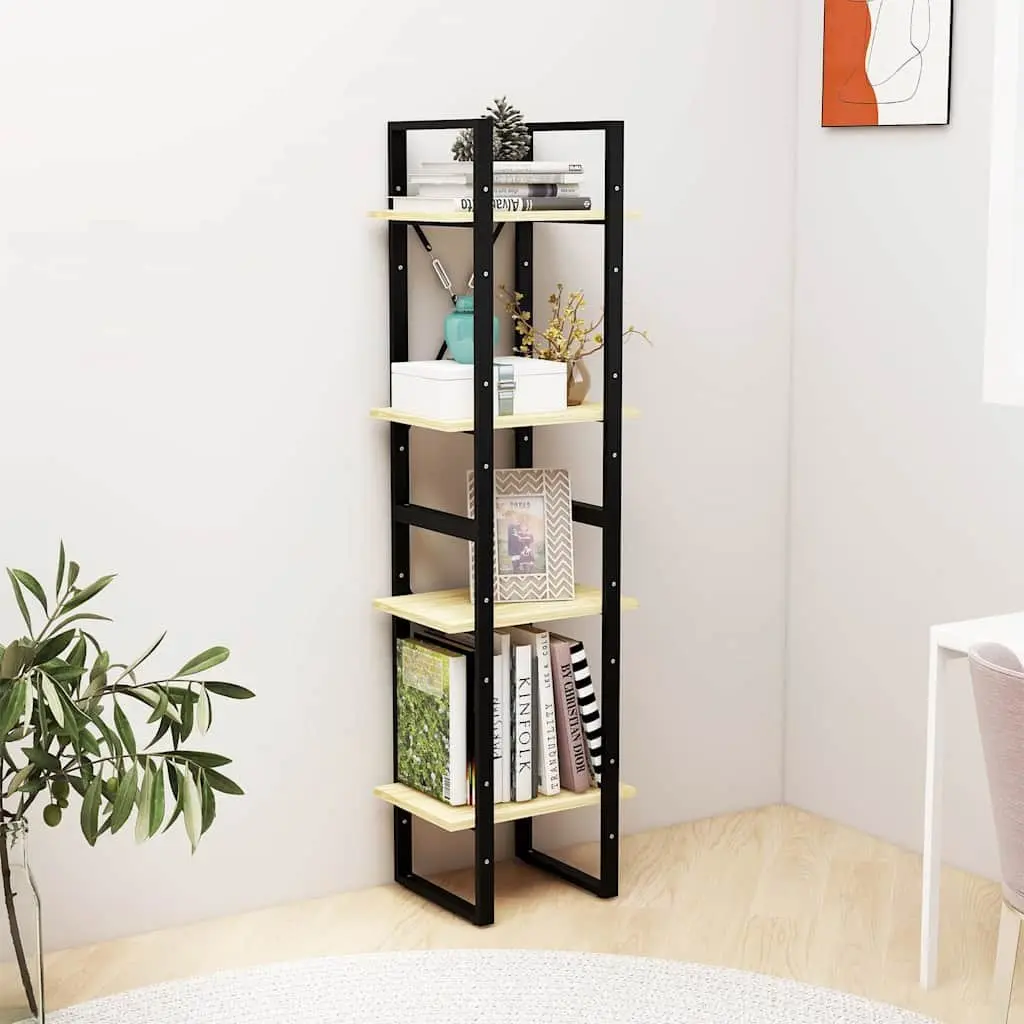 4-Tier Solid Pine Wood Book Cabinet for Home Decor