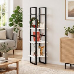 4-Tier White Book Cabinet in Solid Pine Wood