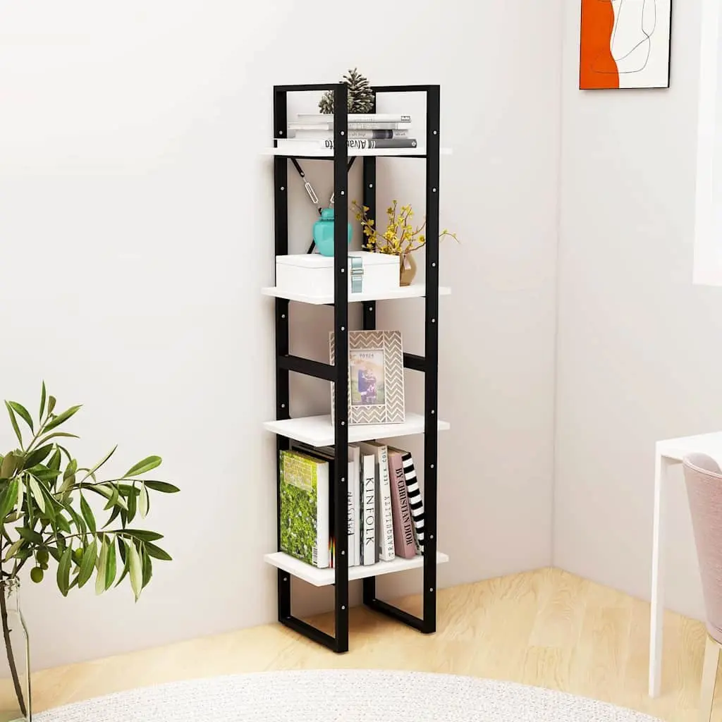 4-Tier White Book Cabinet in Solid Pine Wood