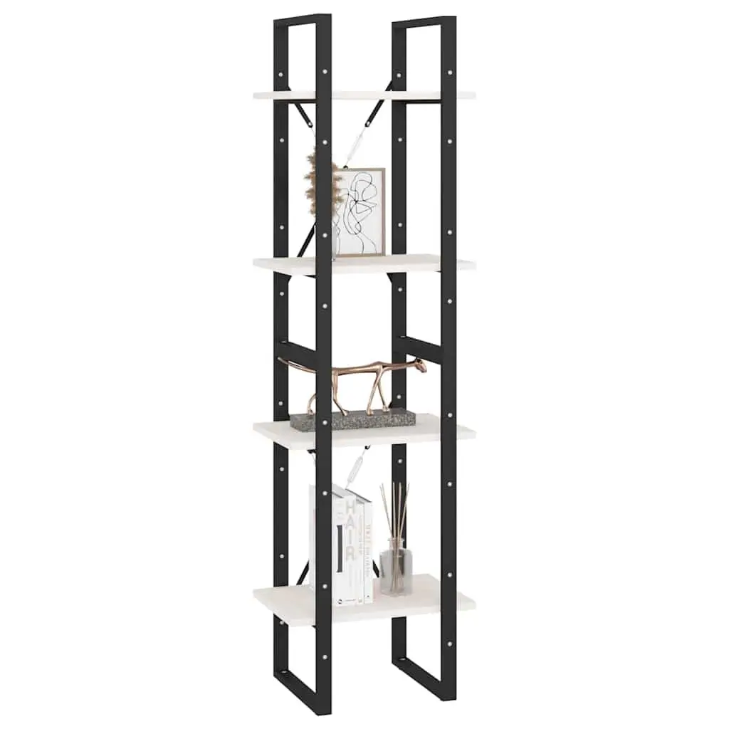 4-Tier White Book Cabinet in Solid Pine Wood