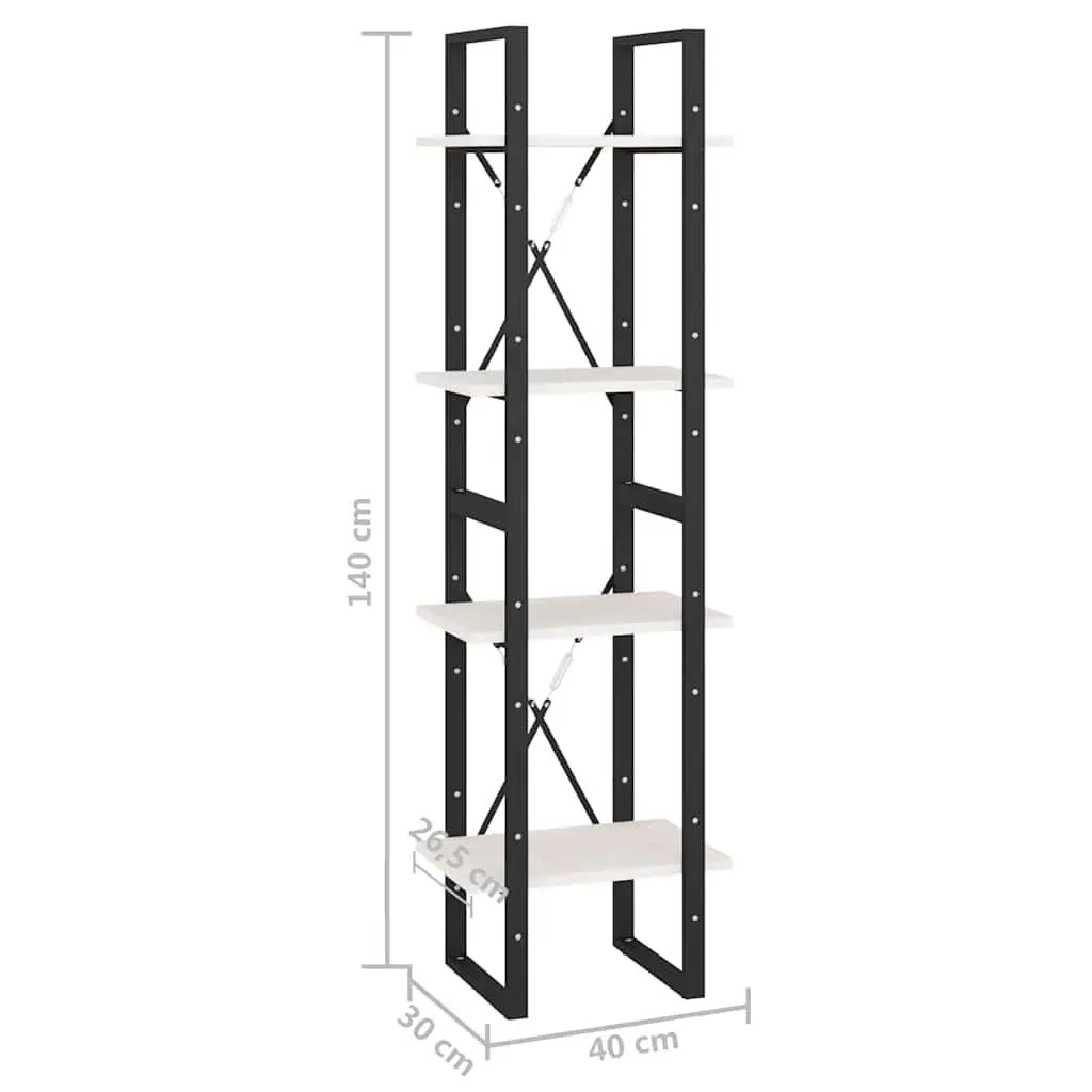4-Tier White Book Cabinet in Solid Pine Wood