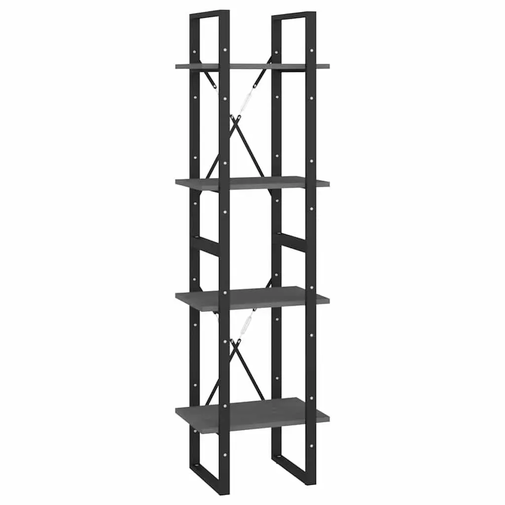 4-Tier Book Cabinet Grey Solid Pine Wood Storage Shelving Unit Bookcase Display