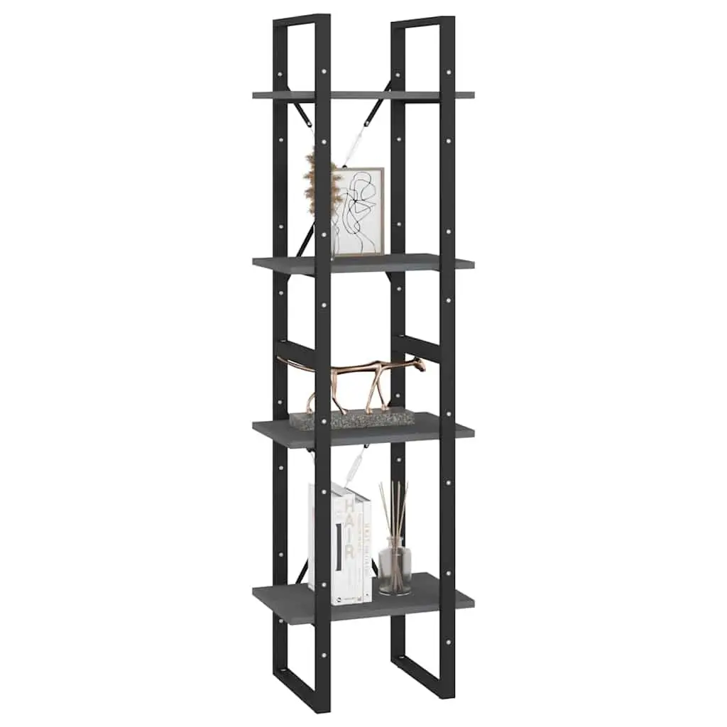 4-Tier Book Cabinet Grey Solid Pine Wood Storage Shelving Unit Bookcase Display