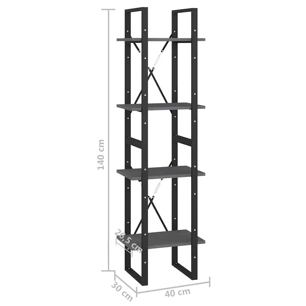 4-Tier Book Cabinet Grey Solid Pine Wood Storage Shelving Unit Bookcase Display