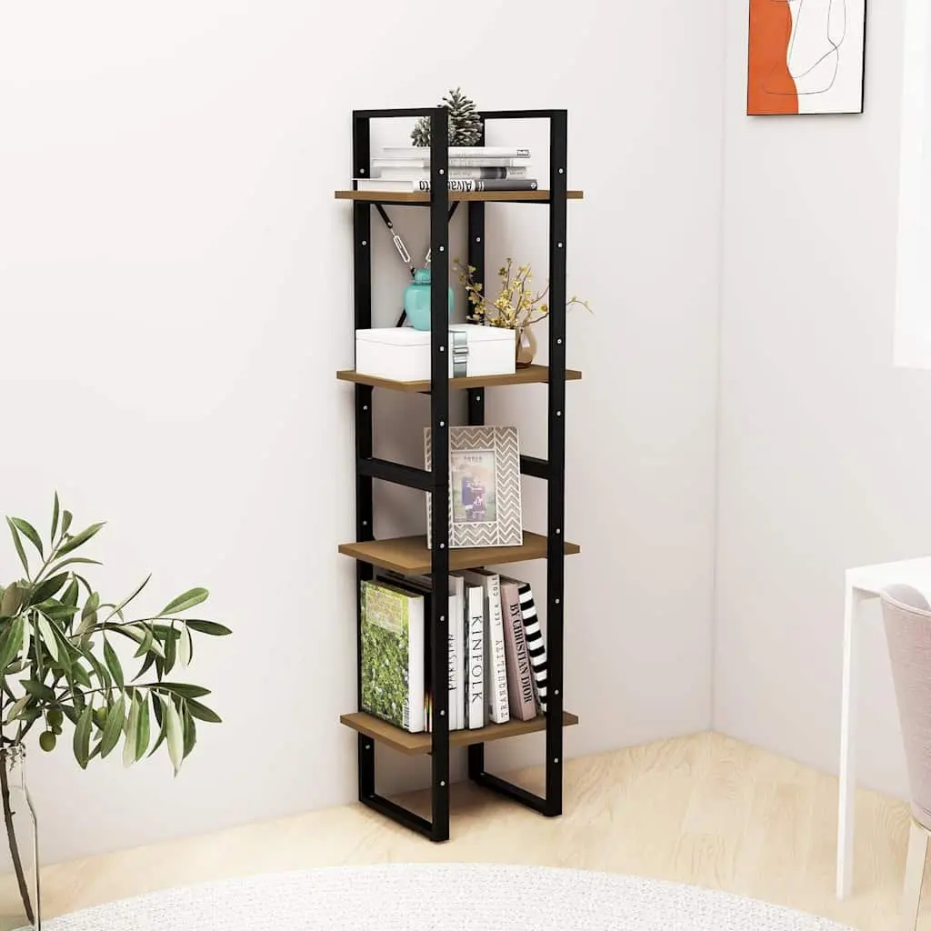 4-Tier Book Cabinet Industrial Brown 40x30x140 cm Solid Pine Wood Standing Bookshelf Storage Shelving Unit