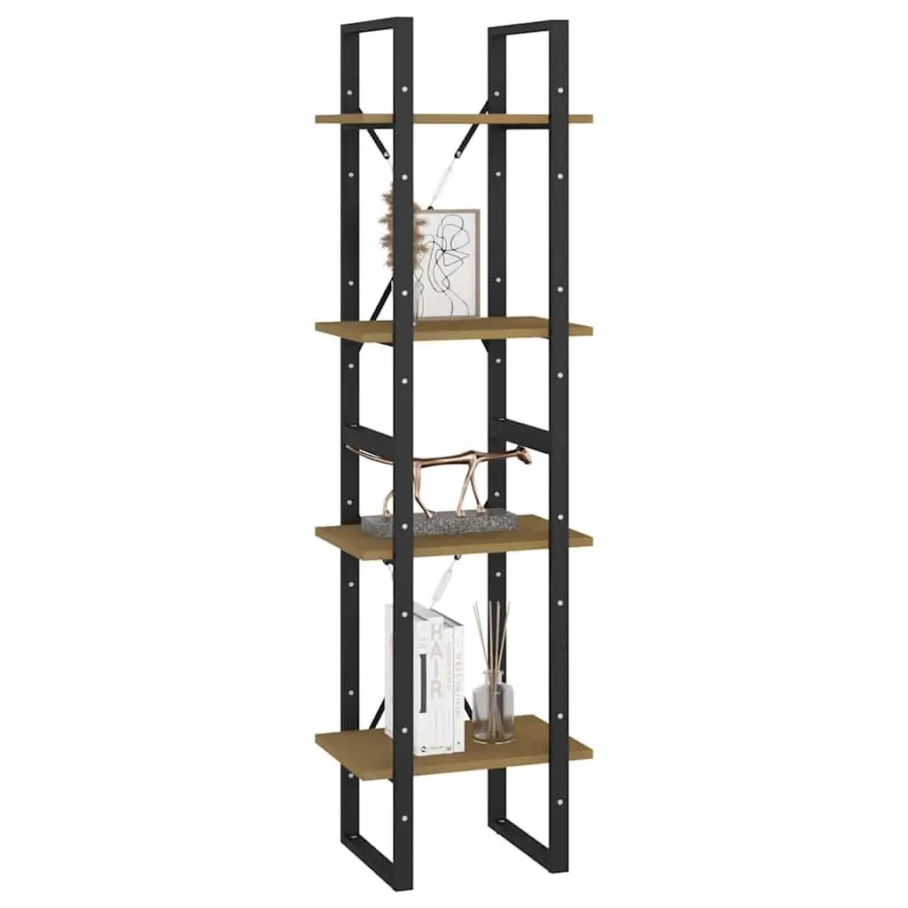 4-Tier Book Cabinet Industrial Brown 40x30x140 cm Solid Pine Wood Standing Bookshelf Storage Shelving Unit