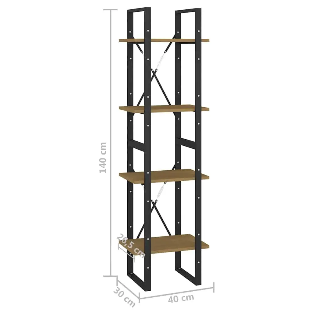 4-Tier Book Cabinet Industrial Brown 40x30x140 cm Solid Pine Wood Standing Bookshelf Storage Shelving Unit