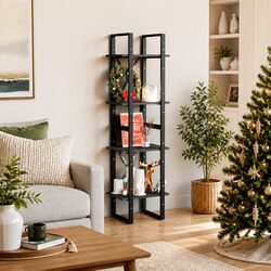 4-Tier Black Book Cabinet in Solid Pine Wood
